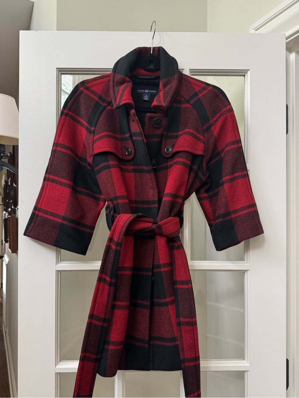 VINTAGE GAP Plaid Wool Tie Waist Coat- Medium Petite